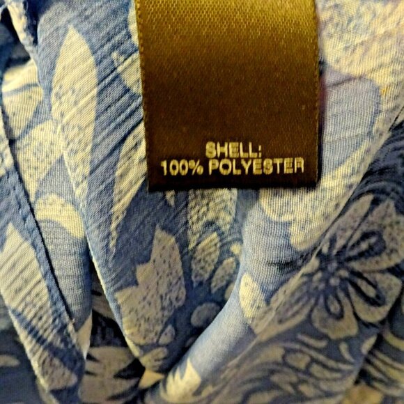 Avenue 26/28 Blue Sheer Polyester Button Front Elastic Neck Blouse - Picture 5 of 8